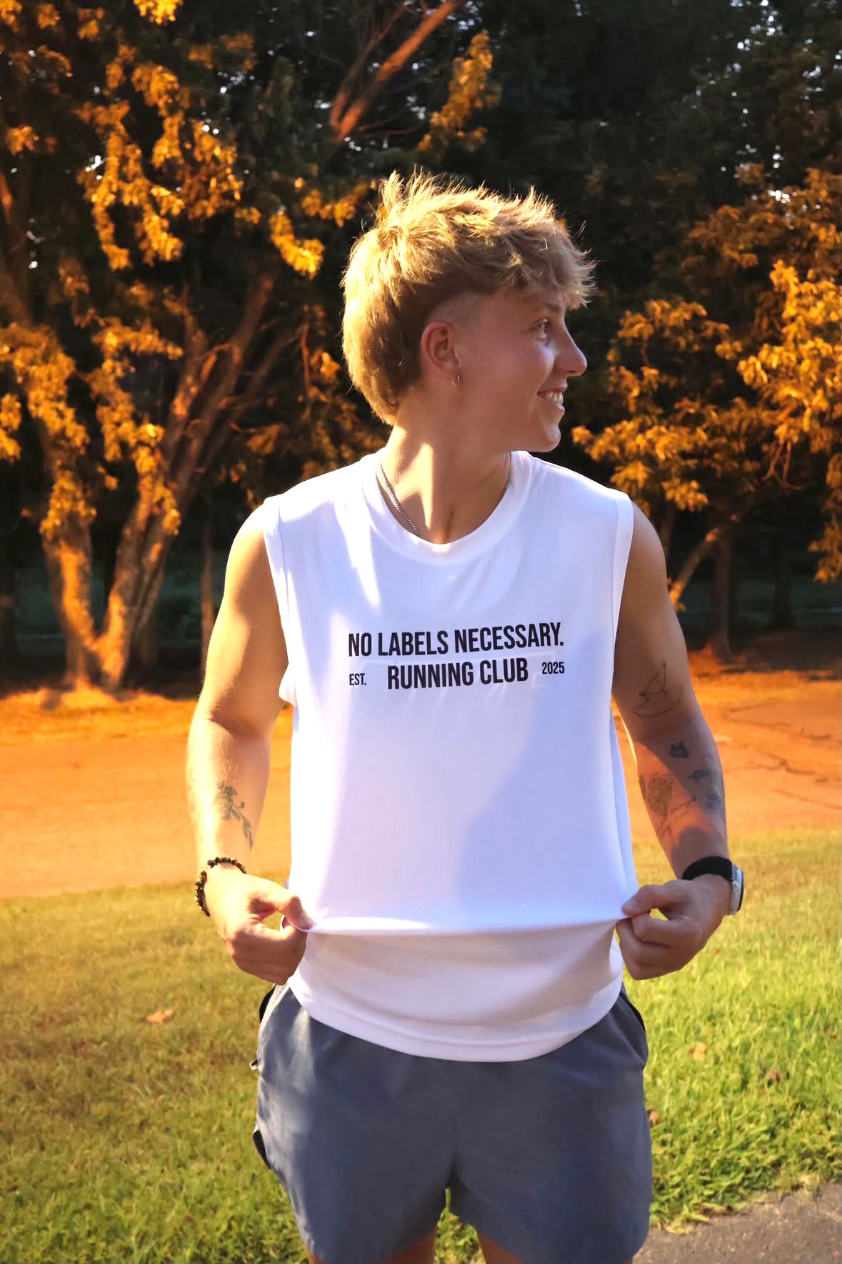"No Labels. No Limit." Running Club Tank